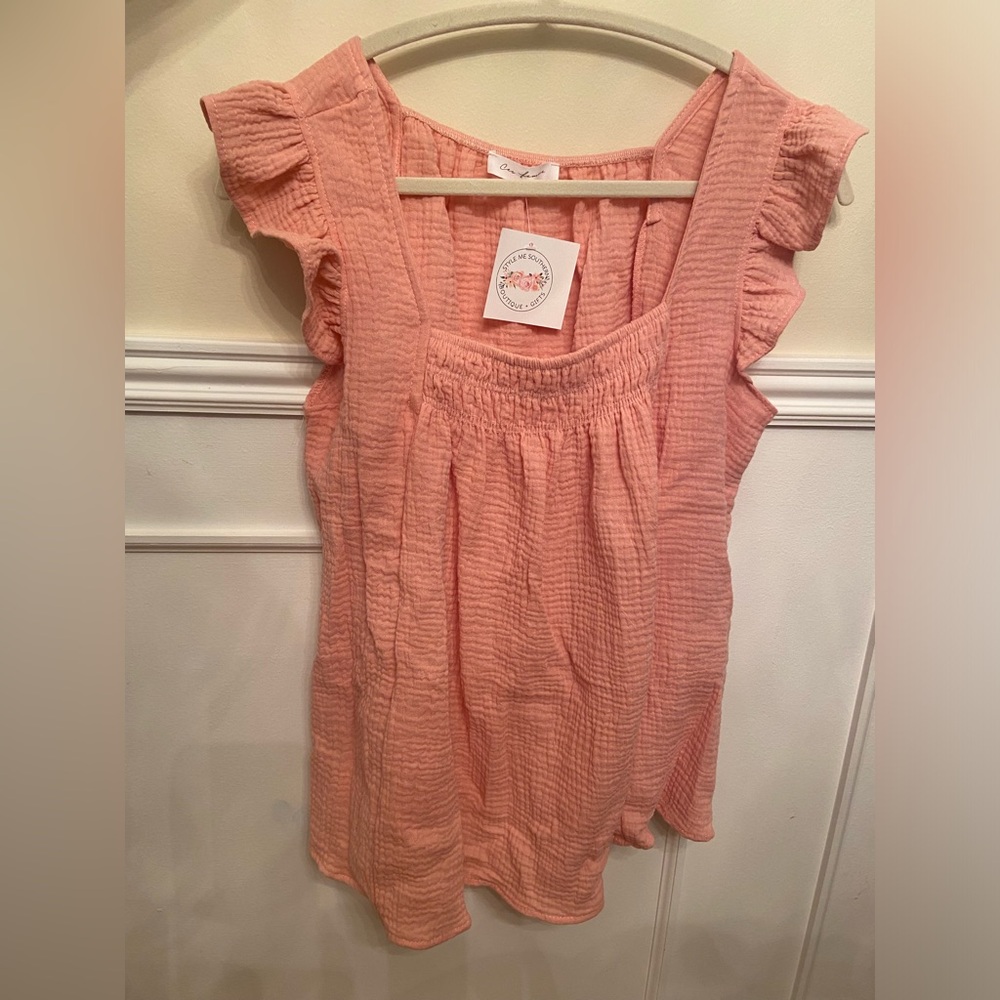 Peach/mauve Ruffled Sleeve Top